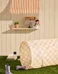 Yellow checkered play tunnel