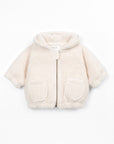 Manteau bébé en fourrure beige Play Up Sketches, capuche, zip frontal et doublure en maille