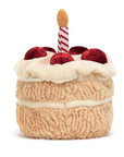 Peluche Amuseables Birthday Cake Jellycat, de face, crème et fruits rouges