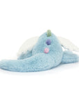 Peluche Sky Dragon Large Jellycat, vue de dessus, épines arc-en-ciel