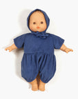 Babies - Noa romper in dark blue fine-striped jersey with matching bonnet
