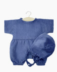 Babies - Noa romper in dark blue fine-striped jersey with matching bonnet
