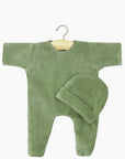 Babies - Velour sleepsuit and hat set in grey-green nikky