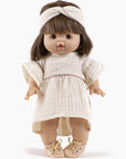 Gordis - Robe Daisy en double gaze écru avec passepoil rose pailleté et son headband croisé