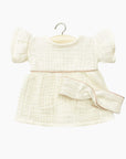 Gordis - Robe Daisy en double gaze écru avec passepoil rose pailleté et son headband croisé