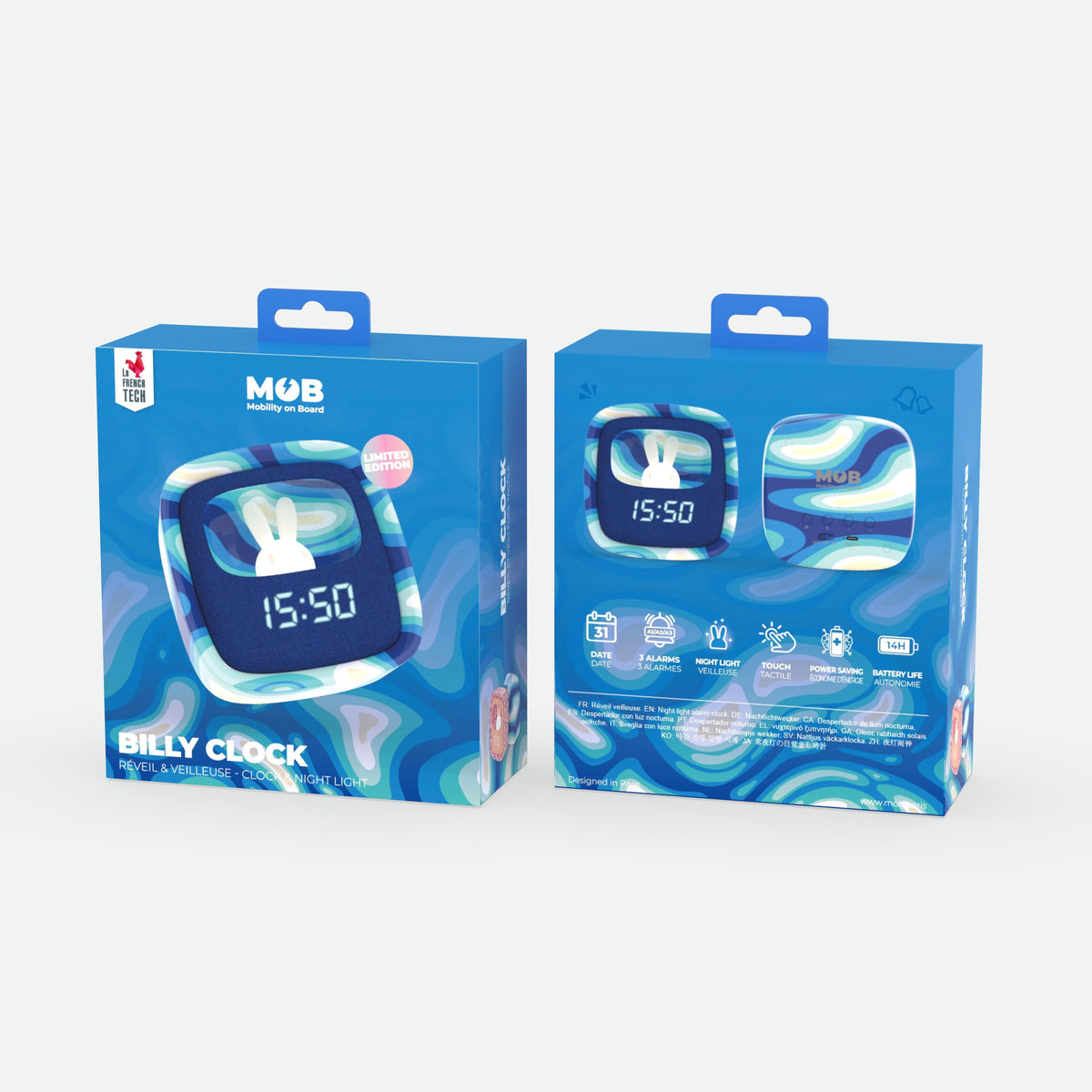 Billy Clock Blue Waves MOB, luminosité réglable d'un geste tactile