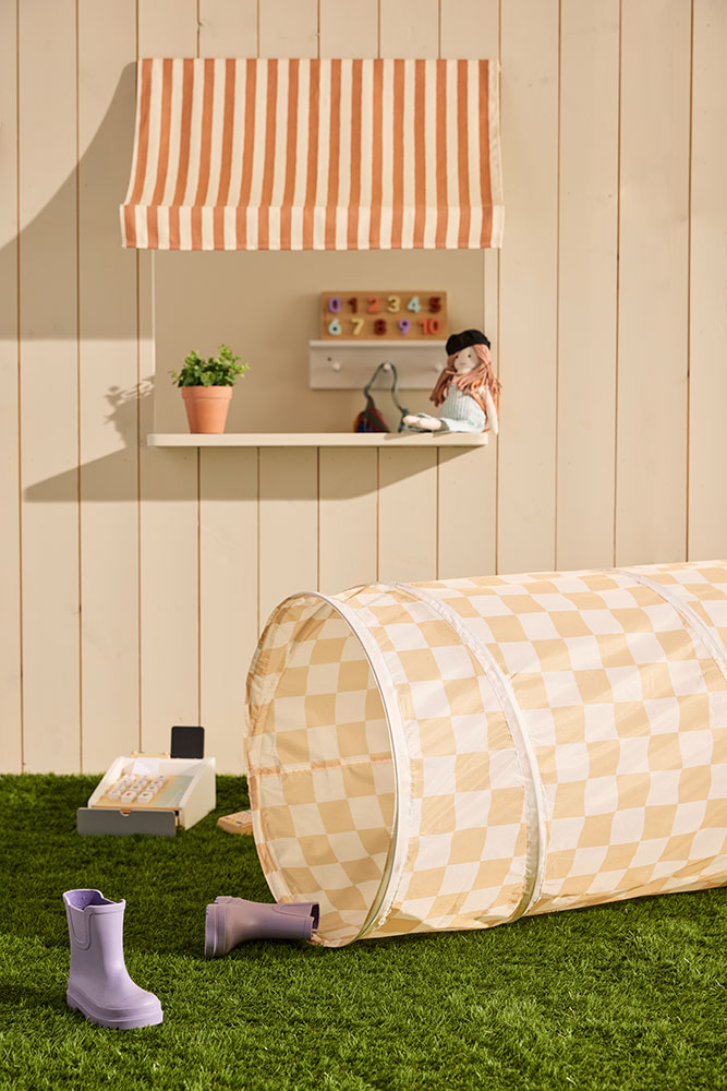 Yellow checkered play tunnel