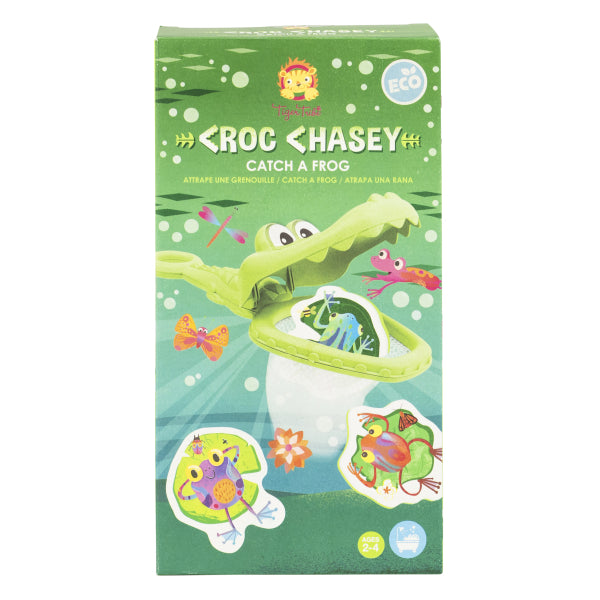 Boîte du jouet de bain Croc Chasey Catch a Frog Tiger Tribe, crocodile vert et grenouilles flottantes pour enfant