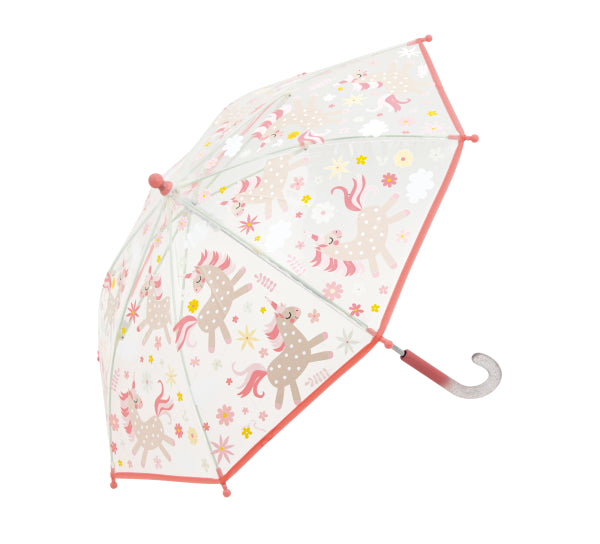 Parapluie transparent à licornes roses et beiges pour enfant Little L, diamètre 70 cm, liseré rose