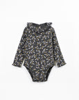 Body bébé gris Play Up Scissor, imprimé brindilles d'olivier, manches longues