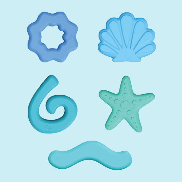 Fillers en silicone bleus Glo Pals, coquillage, étoile de mer, vague et spirale à faire flotter dans le bocal