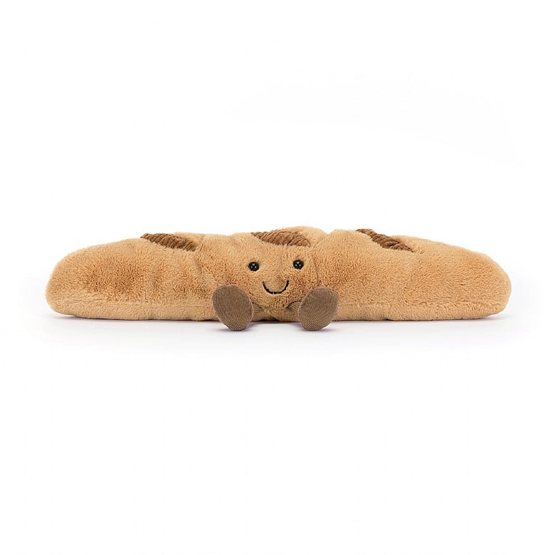 Peluche Amuseables Baguette Jellycat, de face, couchée