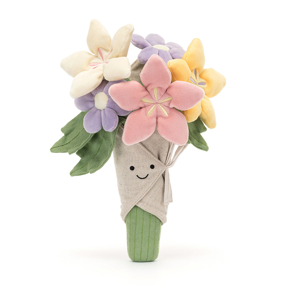 Peluche Amuseables Bouquet of Flowers Jellycat, de face, fleurs pastel