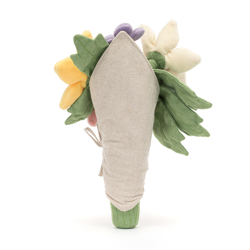 Peluche Amuseables Bouquet of Flowers Jellycat, de dos, papier d'emballage gris