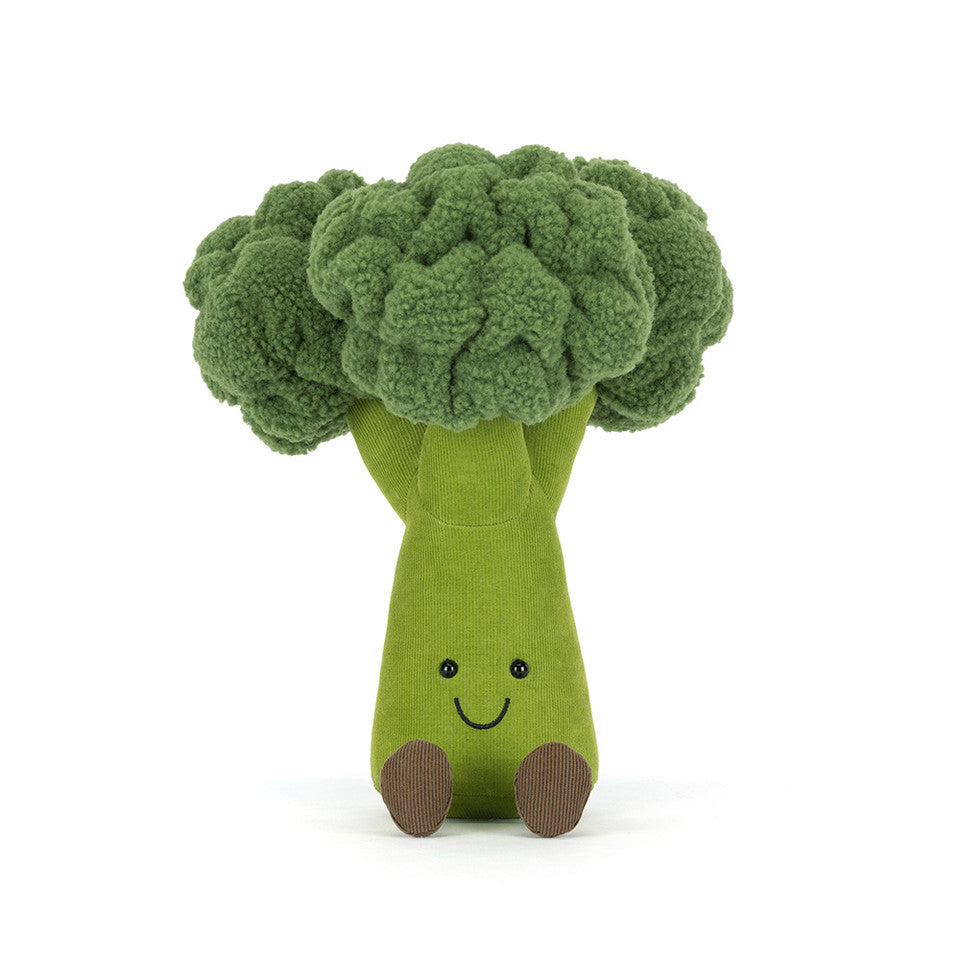 Peluche Amuseables Broccoli Jellycat, de face, assis