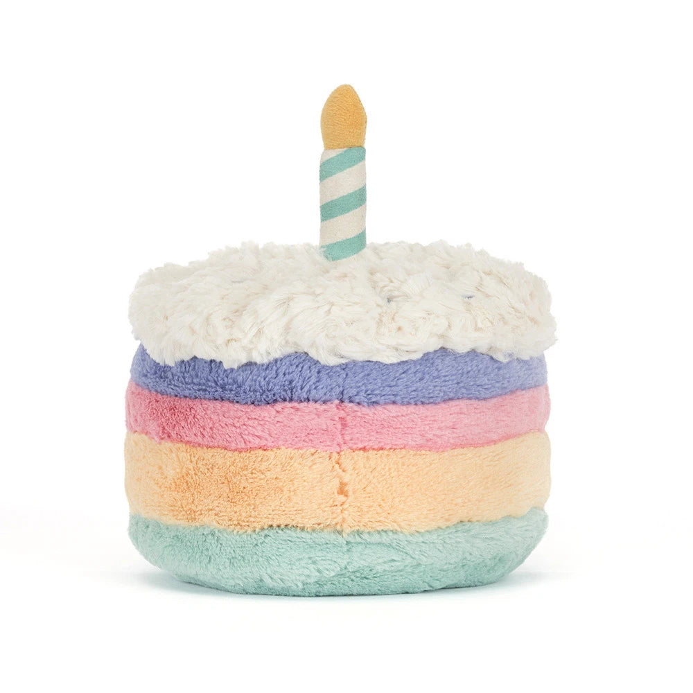 Peluche Amuseables Rainbow Birthday Cake Jellycat, de dos, crème blanche
