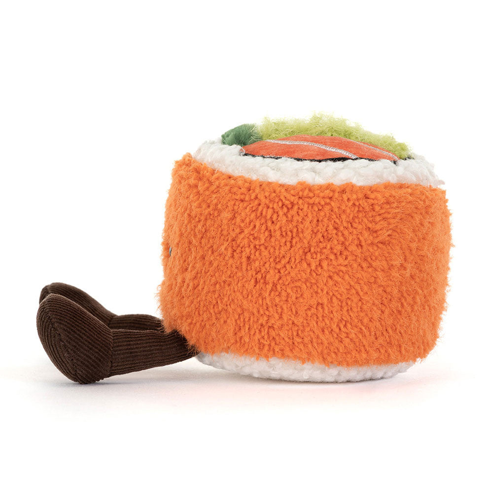 Peluche Amuseables Codhi Californian Roll Jellycat, de profil, avec ses pieds
