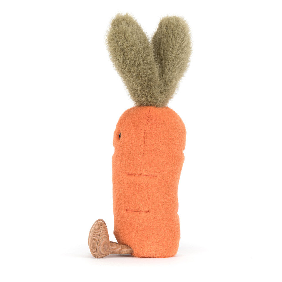 Peluche Amuseables Carrot Jellycat, de profil, fanes vertes