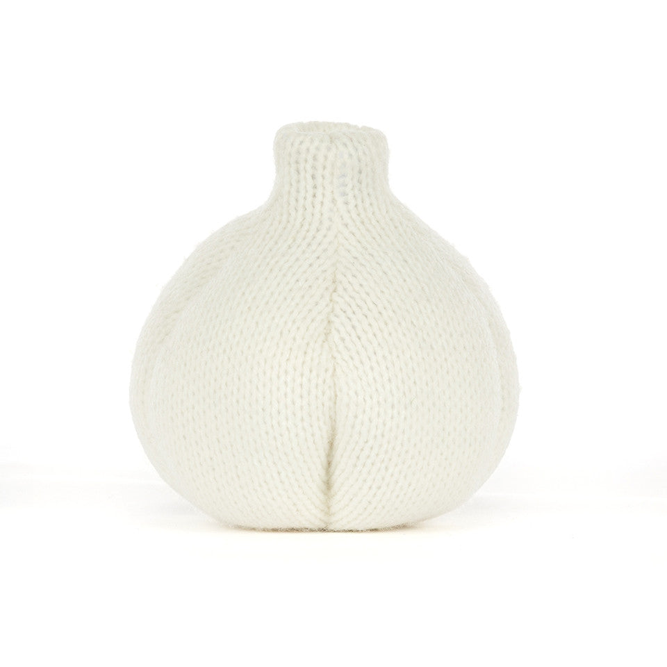 Peluche Amuseables Garlic Jellycat, vue de dos, gousse blanche