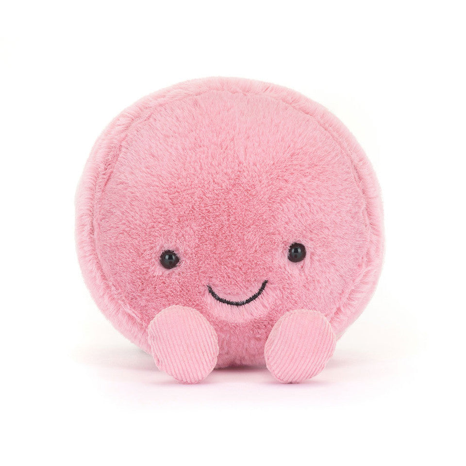 Peluche Amuseables Mia Macaron Framboise Jellycat, de face, vue rapprochée