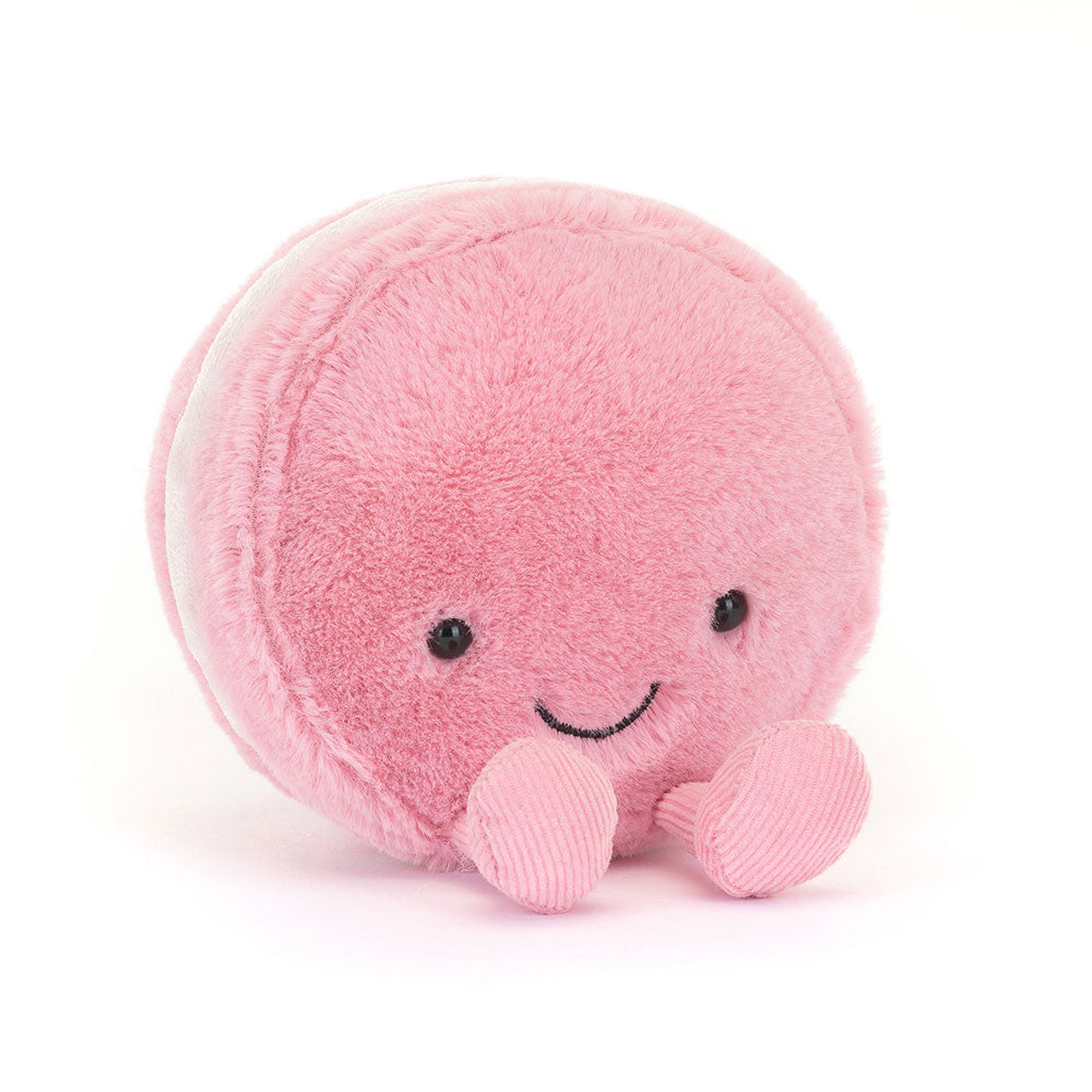 Peluche Amuseables Mia Macaron Framboise Jellycat, de face, rose framboise