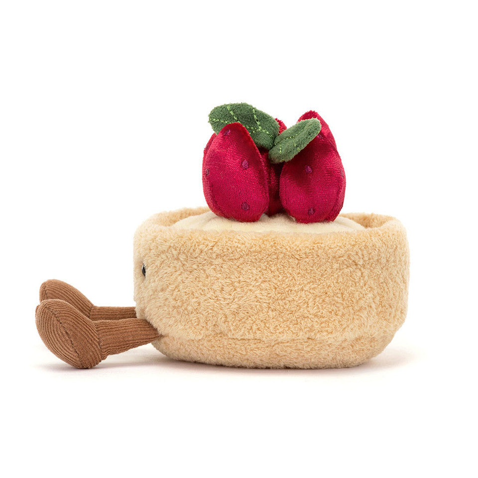 Peluche Amuseables Fleurette Tarte aux Fraises Jellycat, de profil, avec son pied