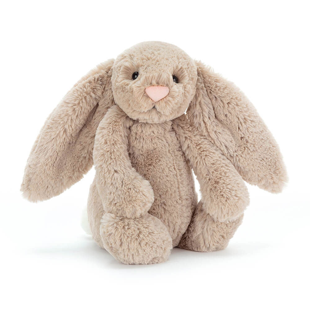 Peluche Bashful Beige Bunny Medium Jellycat, de face, assis