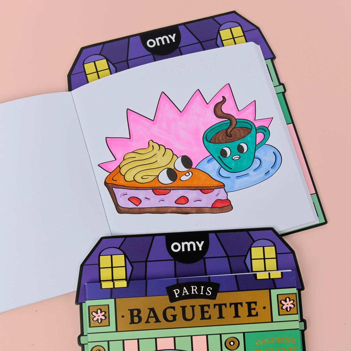 Carnet de coloriage boulangerie French Baguette OMY avec stickers, autre angle
