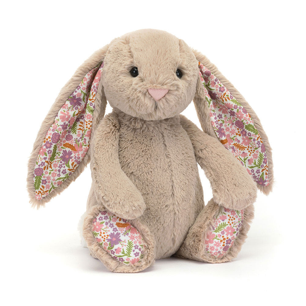 Peluche Blossom Beige Bunny Petal Medium Jellycat, de face, oreilles fleuries
