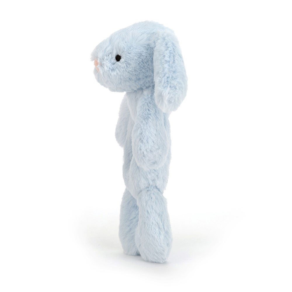 Hochet Bashful Blue Bunny Ring Rattle Jellycat, de profil