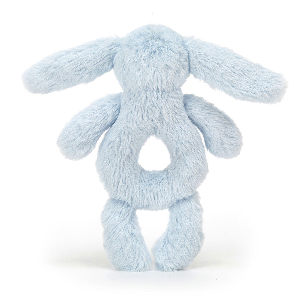 Hochet Bashful Blue Bunny Ring Rattle Jellycat, vue de dos, anneau central
