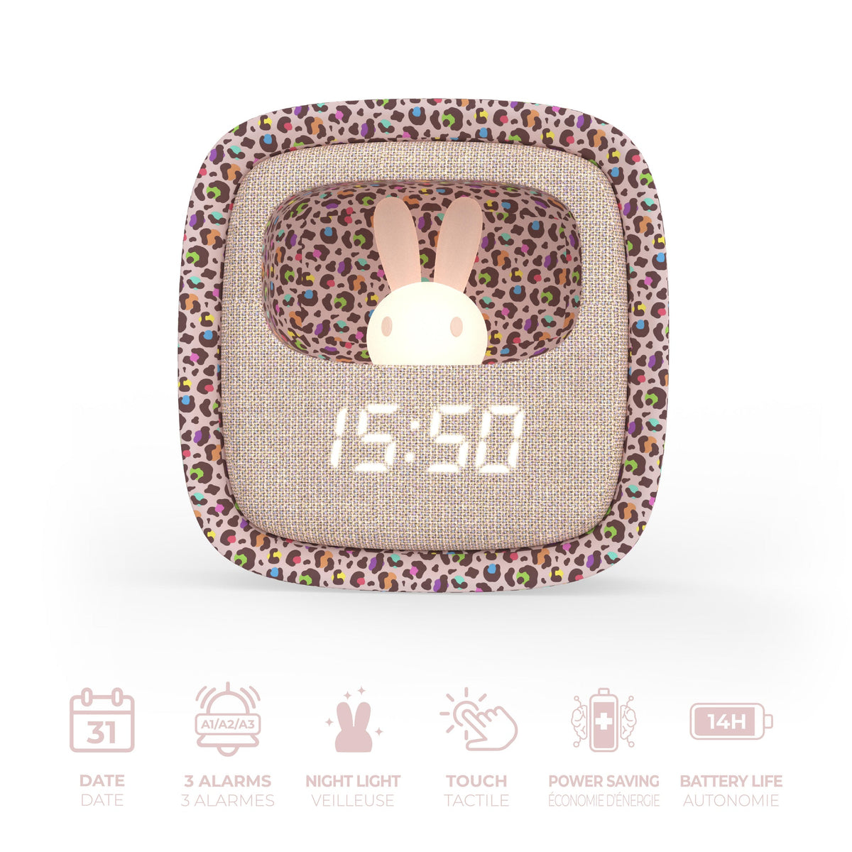 Réveil veilleuse Billy Clock Rainbow Leopard pour enfant MOB, petit lapin en silicone souple qui abrite la veilleuse