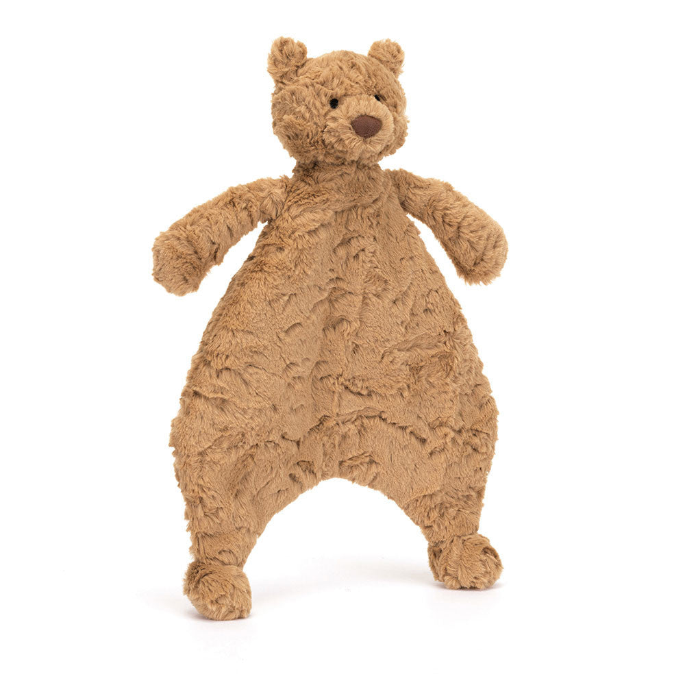 Doudou Bartholomew Bear Comforter Jellycat, de face, à plat