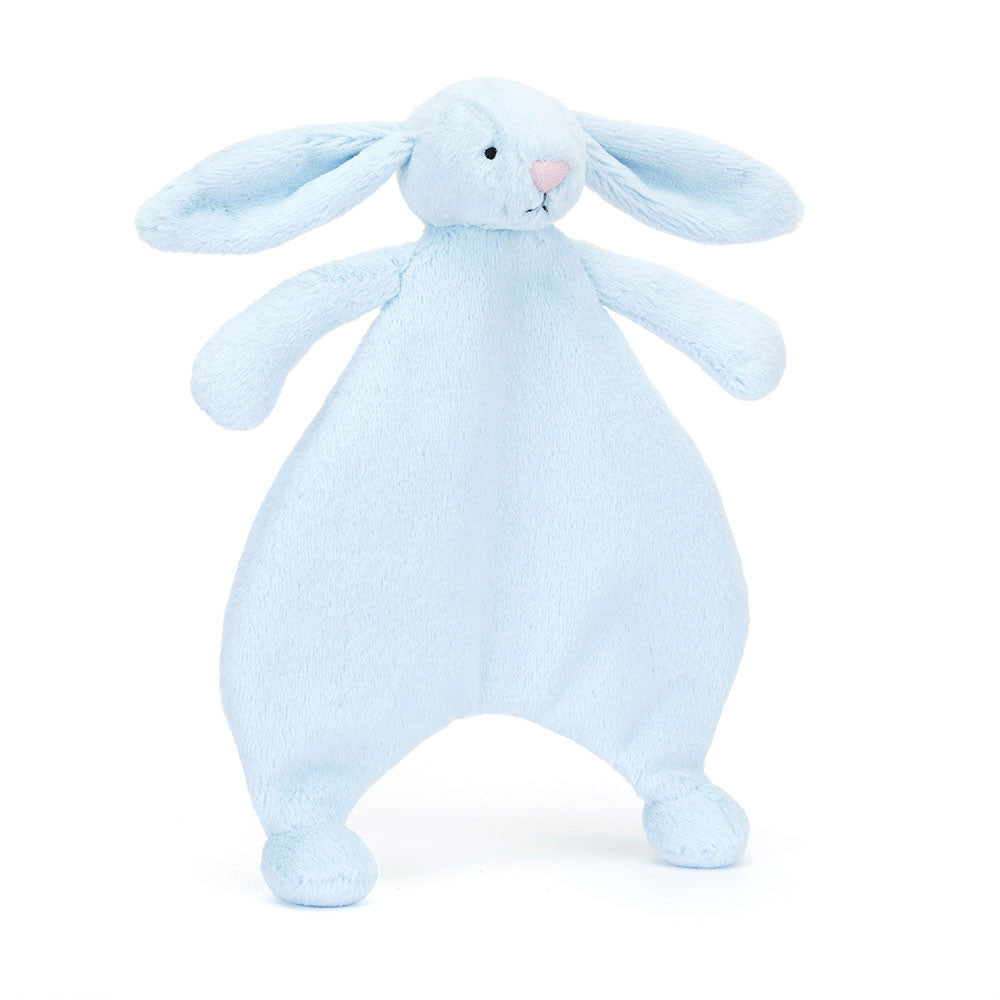 Doudou Bashful Blue Bunny Comforter Jellycat, de face, à plat