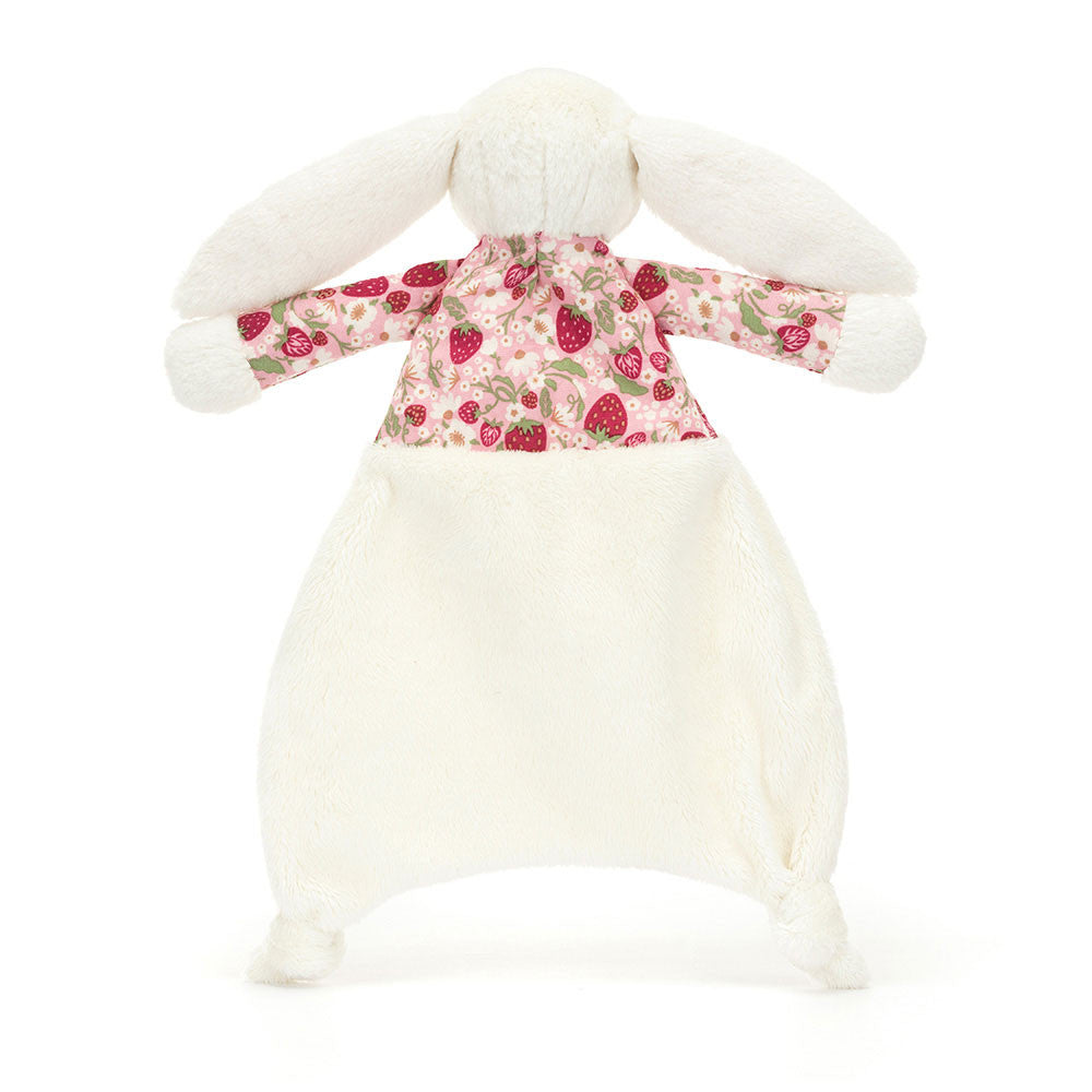 Doudou Blossom Cream Bunny Berry Comforter Jellycat, vue de dos, oreilles imprimées
