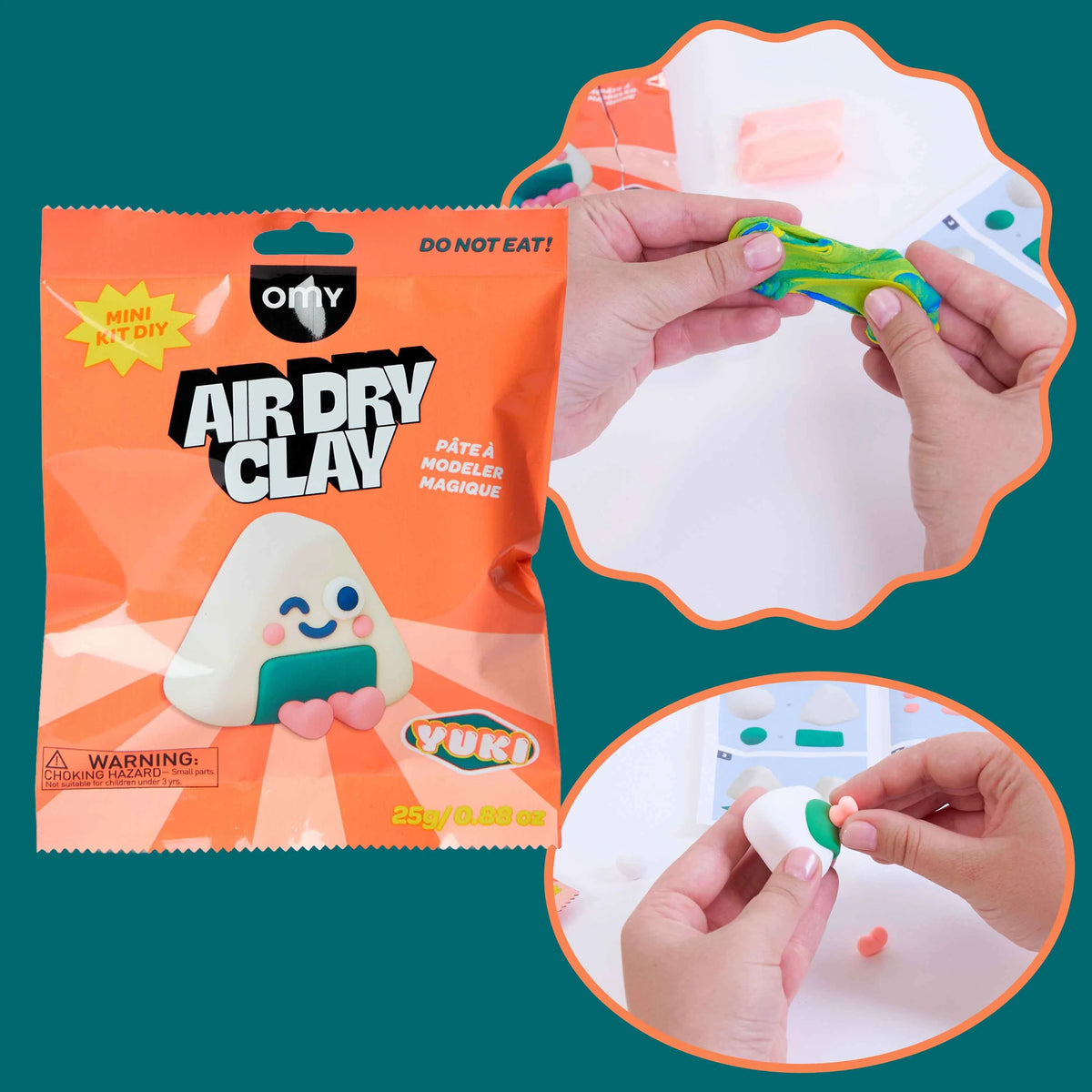 Mini kit pâte auto-durcissante Yuki onigiri OMY pour enfant, vue d'ensemble