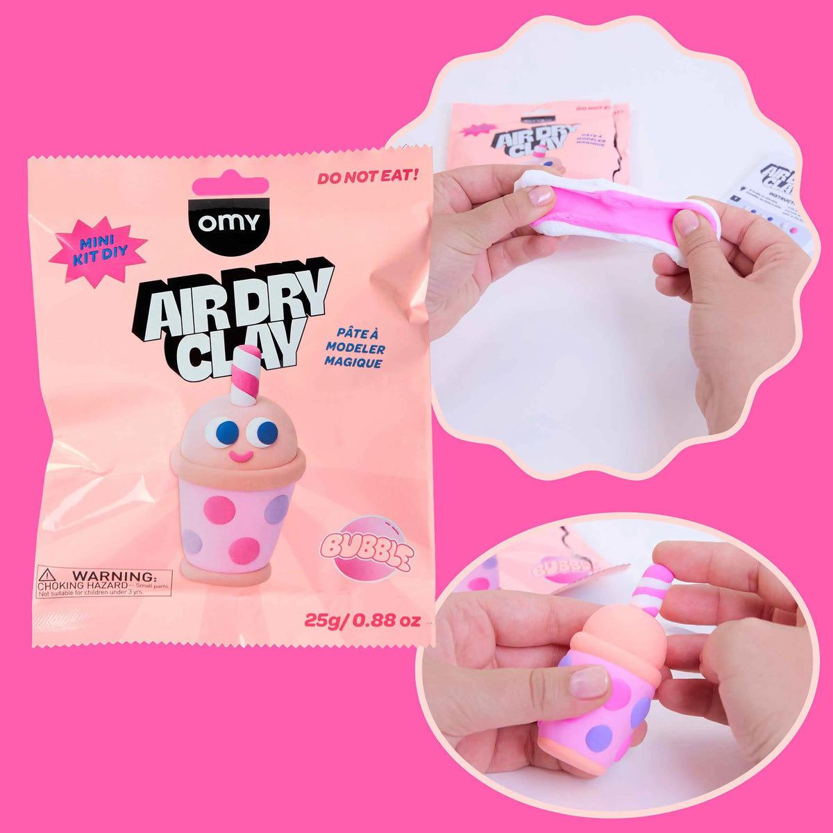 Mini kit pâte auto-durcissante Bubble tea OMY pour enfant, vue d'ensemble