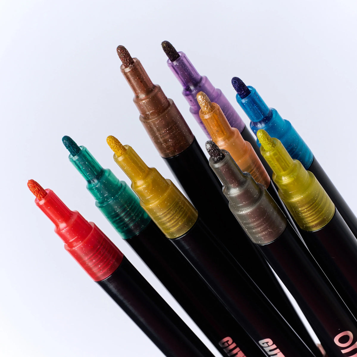 Boîte de 9 feutres à paillettes Glitter OMY pour coloriage scintillant, autre angle