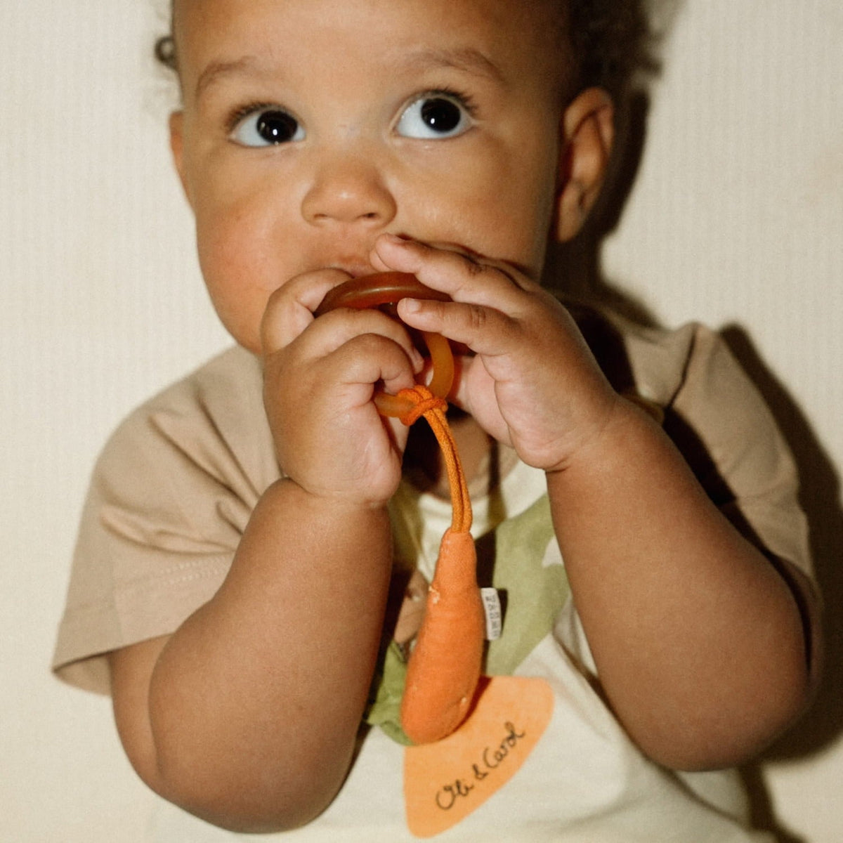 Cathy the Carrot Attache-Tétine Oli & Carol - mesure environ 15 cm, attache tétine ou anneau de dentition