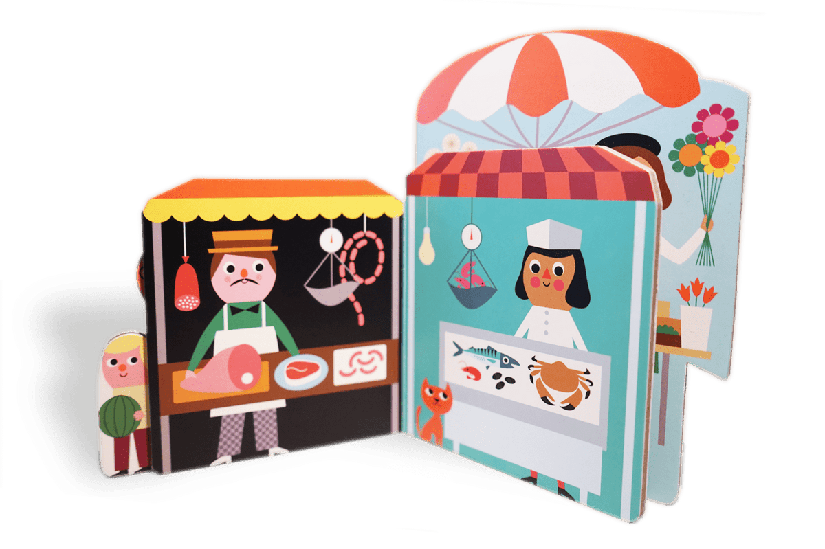 Au Marché, imagier bébé tout-carton Marcel &amp; Joachim : carton robuste pour petites mains