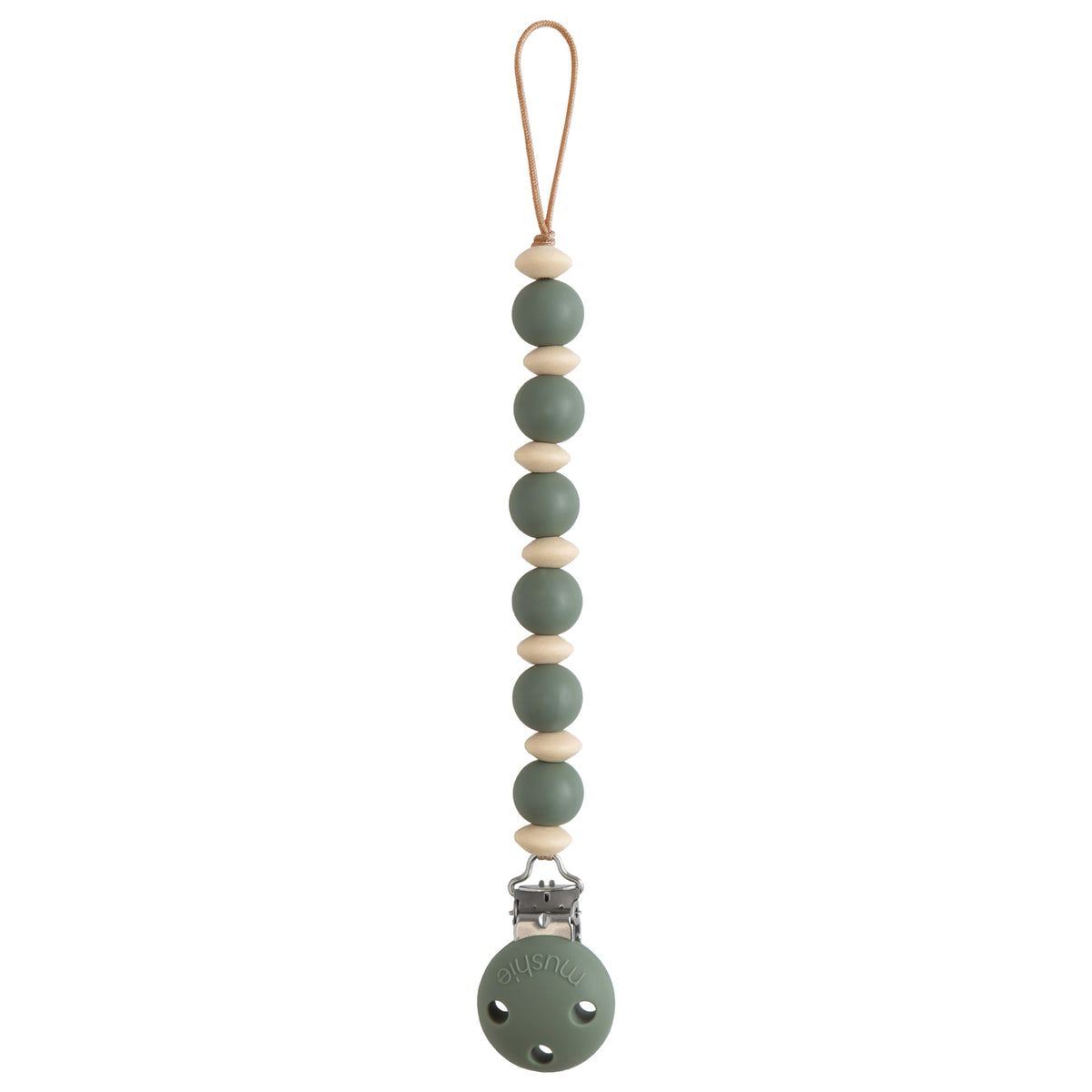Attache-sucette bébé Luna Dried Thyme vert Mushie, teinte thym séché, pince en silicone