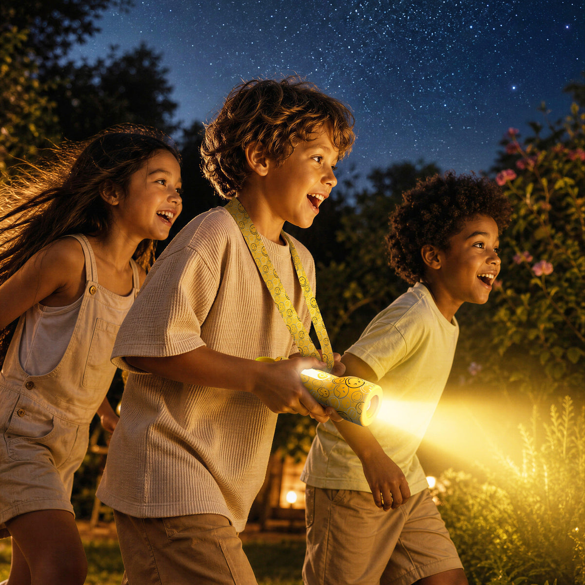 Lampe veilleuse Smiley Glowy Smiley Jaune pour enfant MOB, mousqueton intégré pour l'accrocher