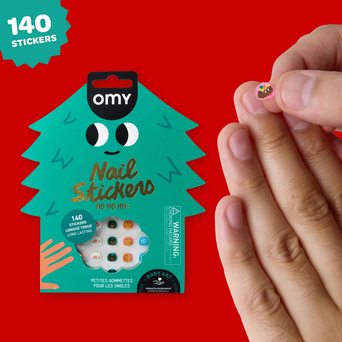 Stickers pour ongles de Noël Ho ho ho OMY, 140 motifs enfant, vue d'ensemble