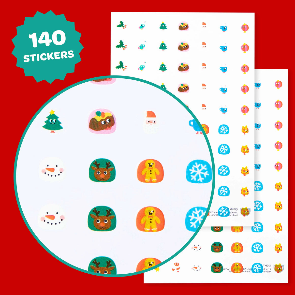 Stickers pour ongles de Noël Ho ho ho OMY, 140 motifs enfant, détail du contenu