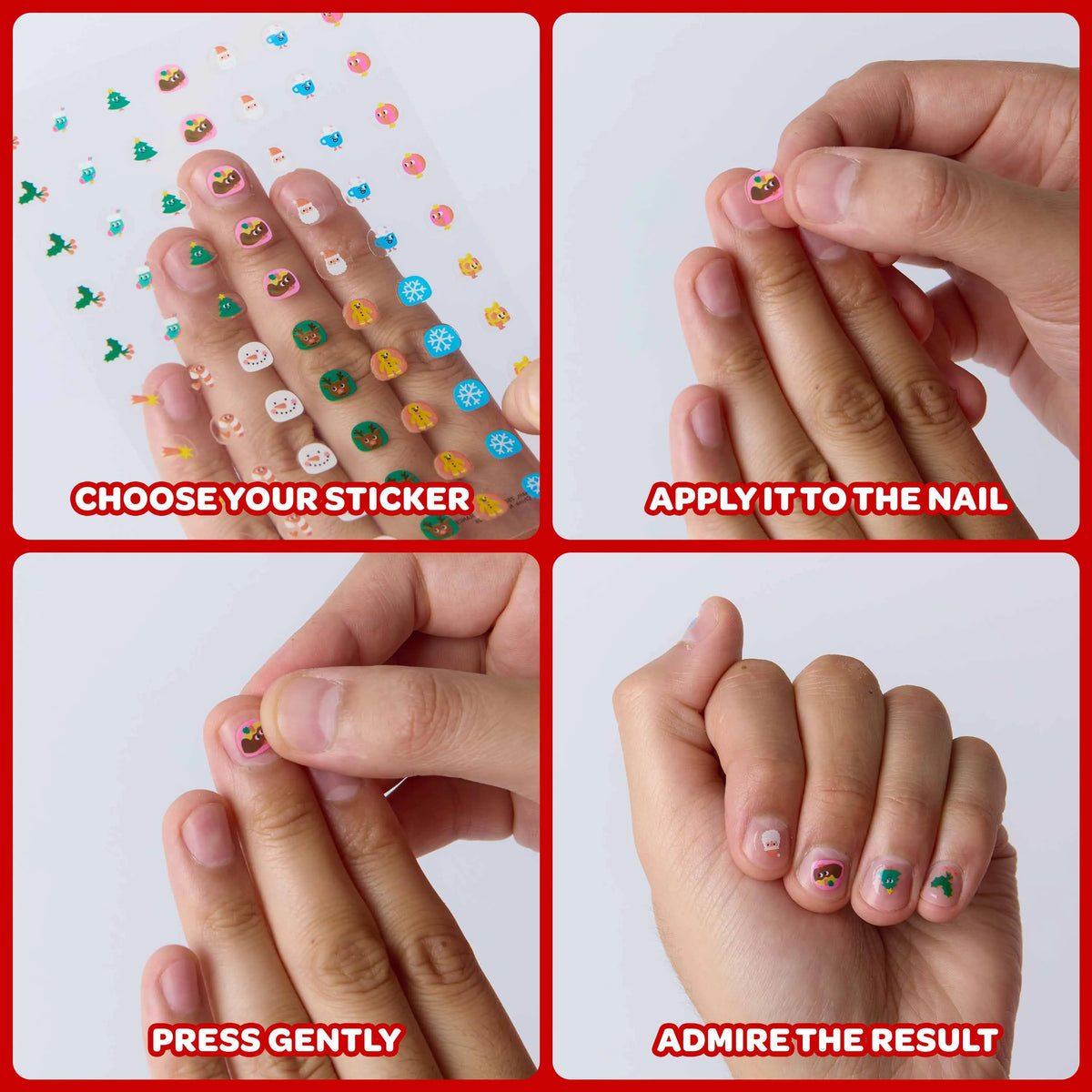 Stickers pour ongles de Noël Ho ho ho OMY, 140 motifs enfant, mise en situation