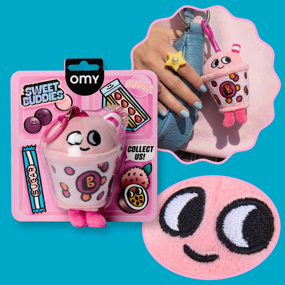 Mini peluche Bubble Sweet Buddies OMY accrochée à un sac