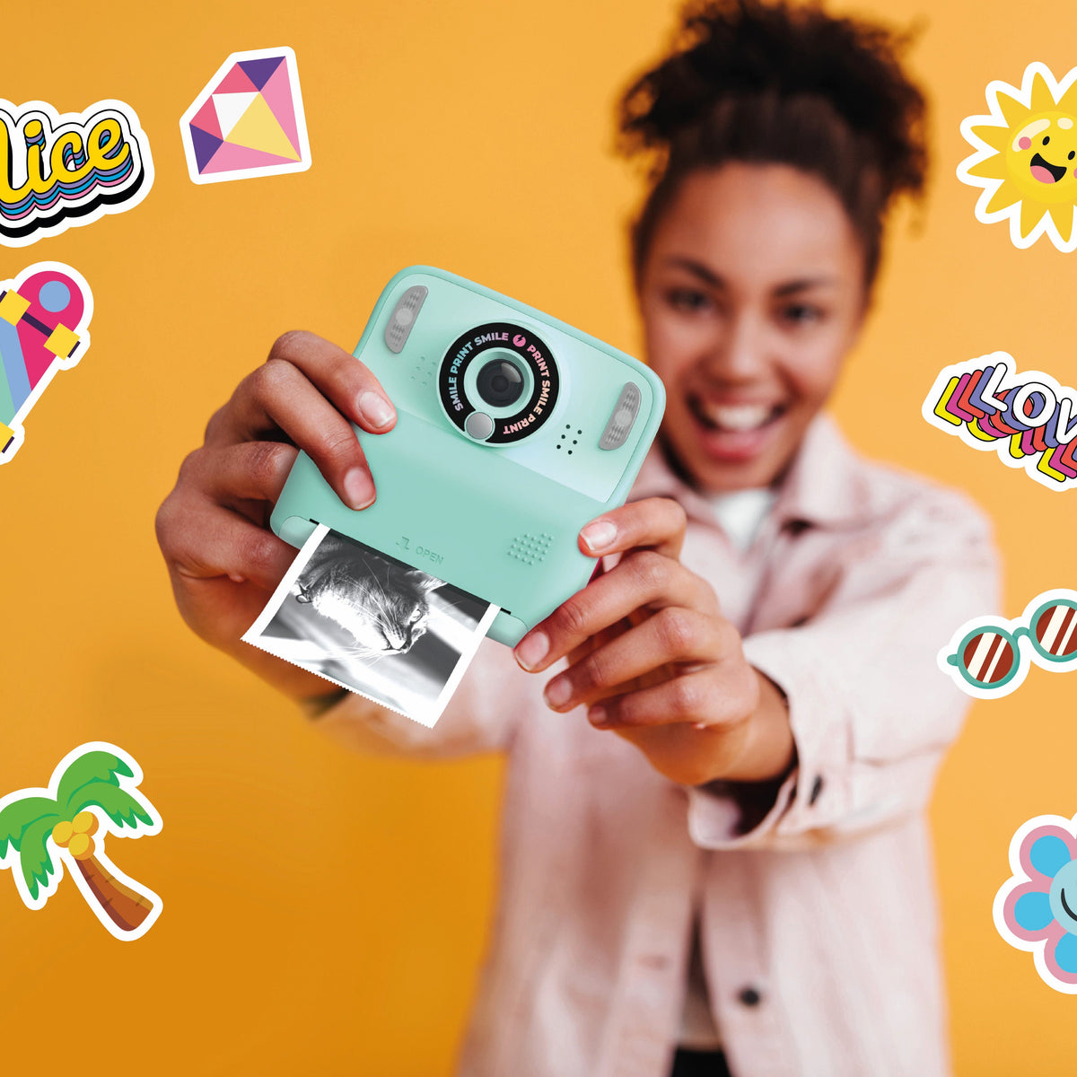 Pixiprint turquoise MOB, feutres et stickers pour décorer les photos imprimées