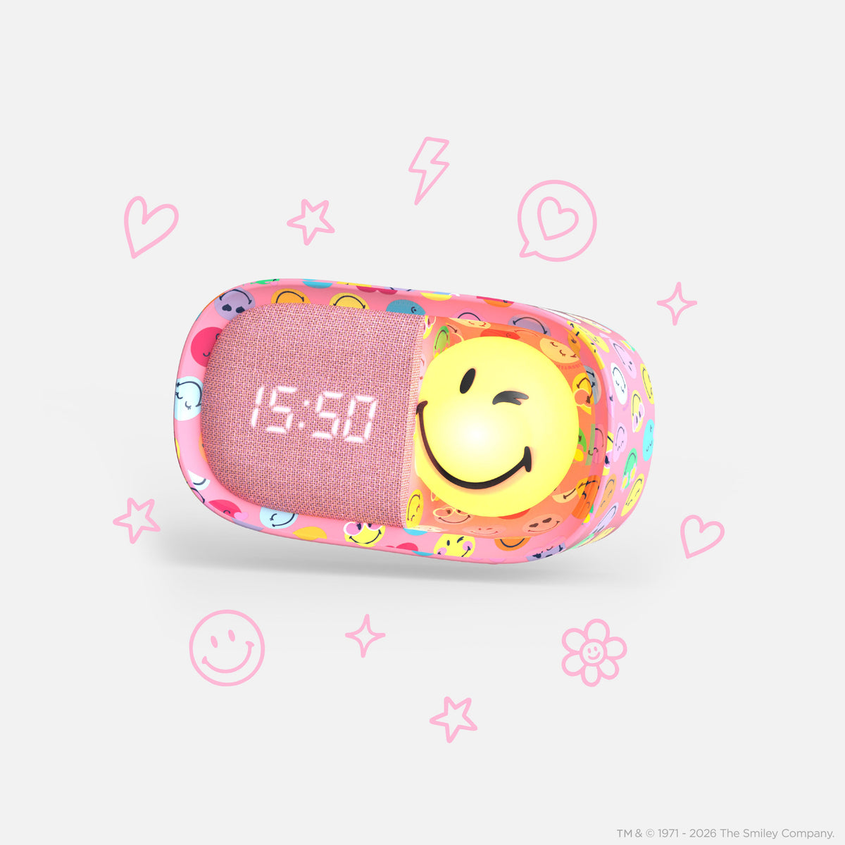 Réveil veilleuse rose pour enfant Dreamy Clock Smiley World MOB, lumière douce