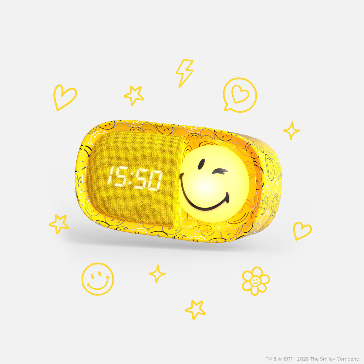 Réveil veilleuse jaune pour enfant Dreamy Clock Smiley World MOB, trois alarmes