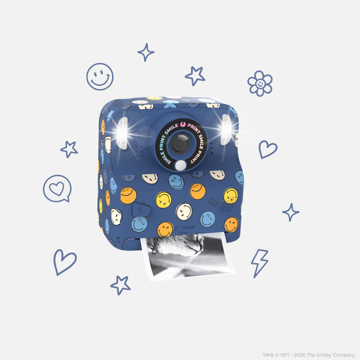 Appareil photo instantané bleu pour enfant Pixismiley Smiley World MOB, impression sans encre